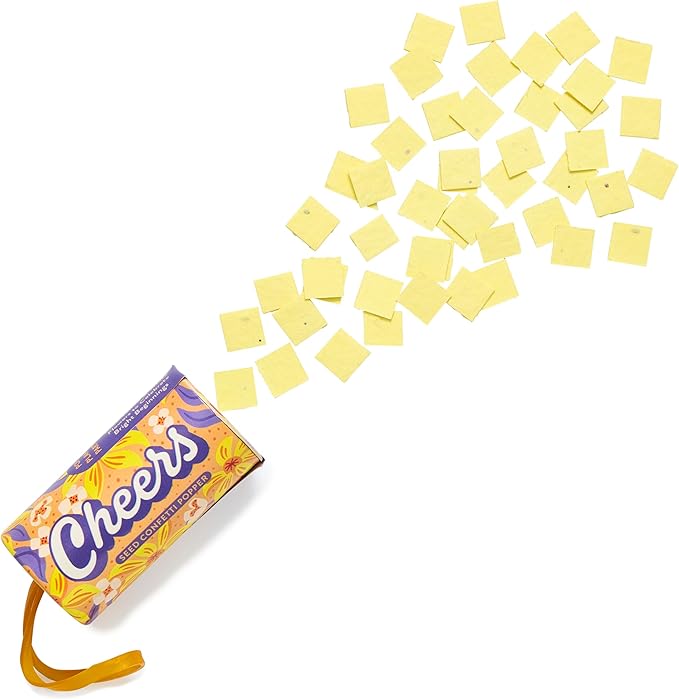 Modern Sprout Seed Confetti Poppers with Flower Seeds - Party Favors for Outdoor Wedding Birthday & Parties - Non-Toxic Plastic-Free & Pollinator Safe Plantable Seed Paper- Yellow Cheers(Pack of 12)