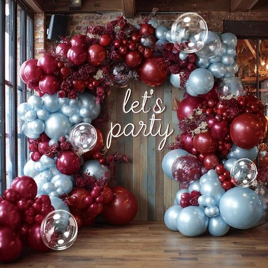 Pearl Blue Balloon Arch Double Stuffed Pastel Light Baby Blue Balloon Garland Kit Different Sizes With Clear Balloons for Birthday Wedding Bridal Baby Shower Anniversary Engagement Party Decor