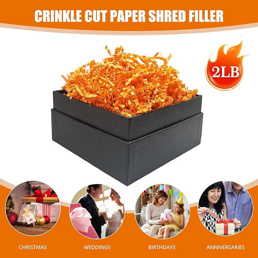 Fluorescent Orange Crinkle Cut Paper Shred Filler, 2 LB Basket Filler Shredded Paper, Confetti Stuffing for Basket Filling, Halloween, Thanksgiving, Christmas Gift Wrapping, Stuffer Party Supplies