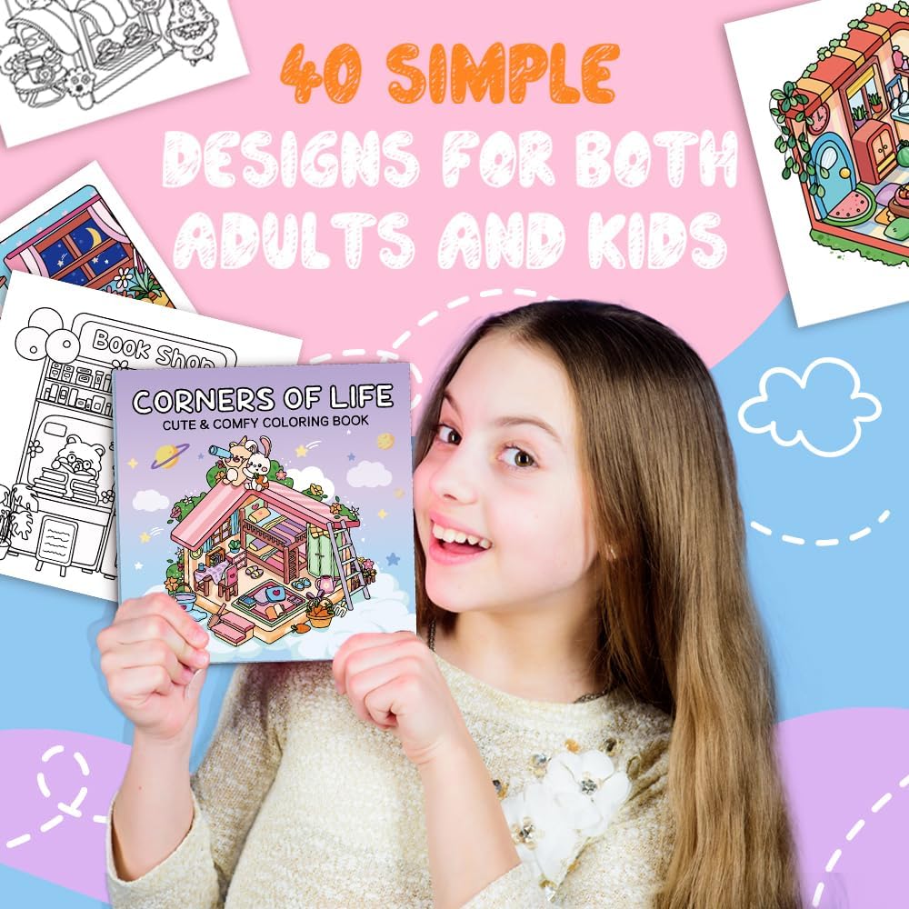 Adorable Coloring Book for Kids Ages 4–8: 40 Unique Single-Sided Pages to Prevent Bleed-Through | Thick Paper for Markers & Crayons | Screen-Free Learning Fun & Family Creative Gift (Corners of Life)