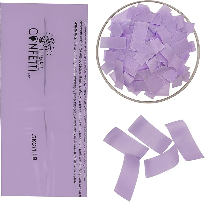 Ultimate Confetti, Lavender Purple Biodegradable Confetti - Rectangular Flame-Resistant and Slow-Falling Tissue Paper Confetti for Cannon and Launcher use – Best for Celebrations - 1 lb, 16 oz