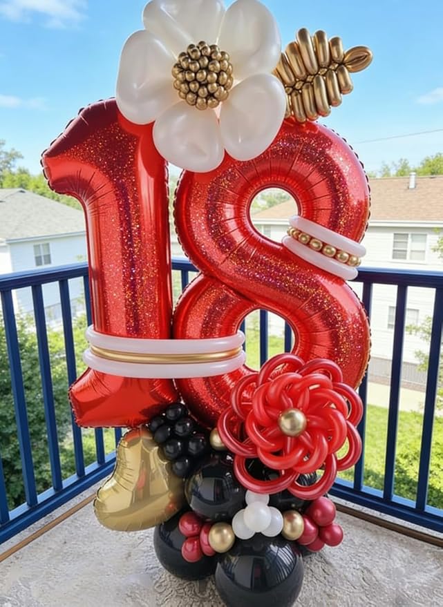 Laser Red 3 Balloon, Number Balloons 40 Inch, 3rd Birthday Decorations for Kids Girls Women Party Supplies for Party Decorations, Number 3 Balloon