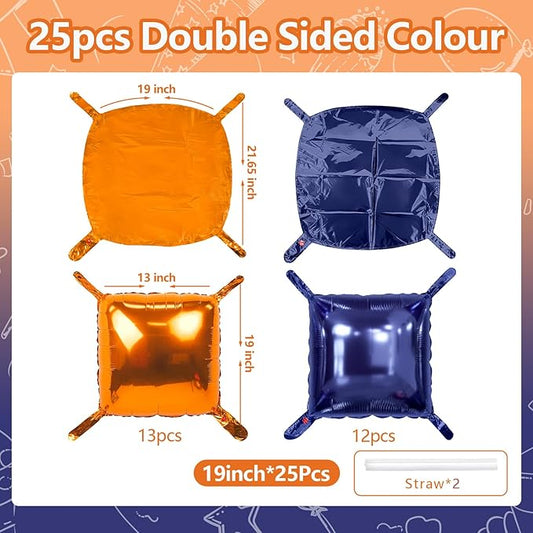 NISOCY 25PCS Navy Blue and Orange Square Foil Balloons Wall Backdrop Double Sided Orange Navy Blue Balloons Arch Kit for Birthday Graduation Anniversary Baby Shower Kids Party Decorations