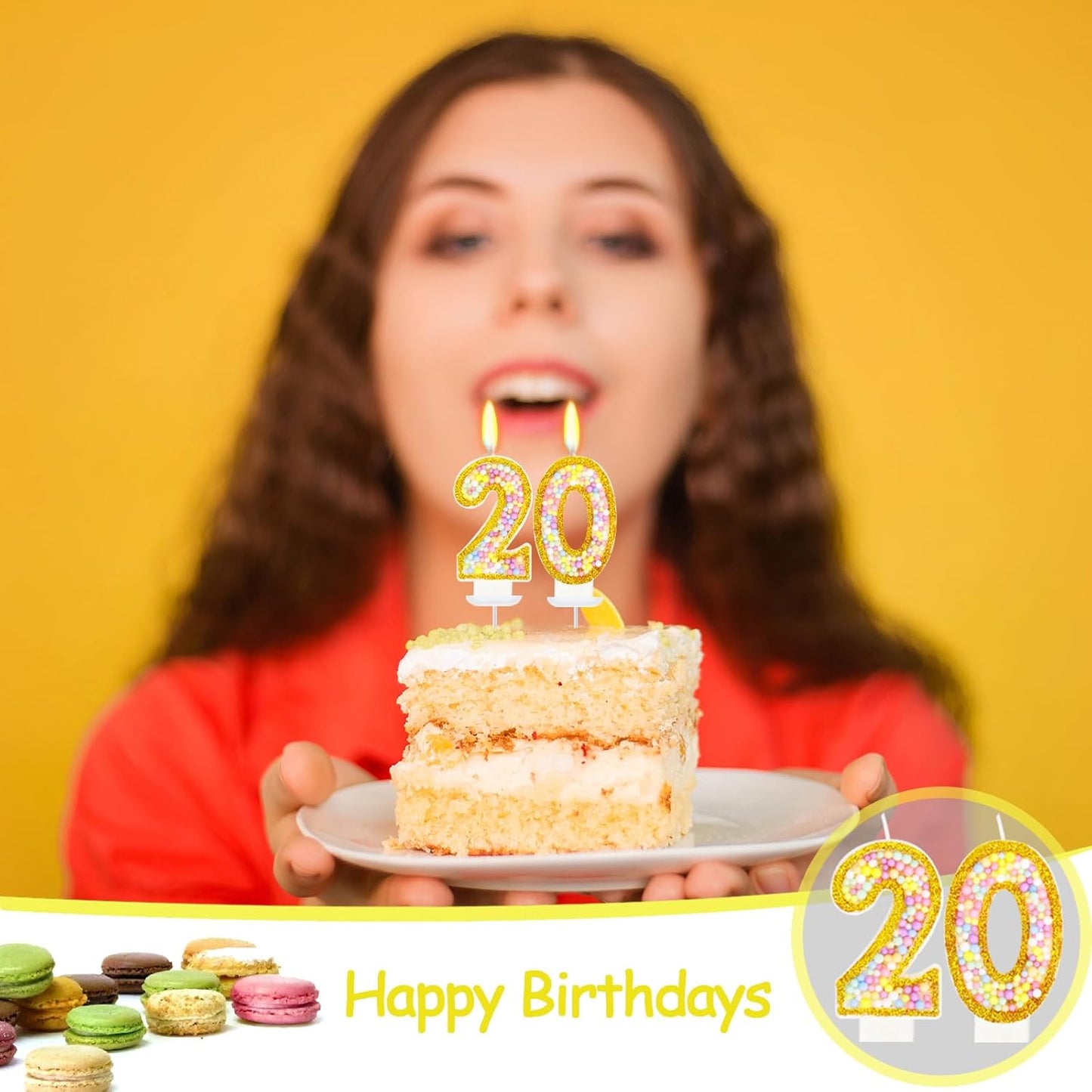 20th Birthday Candle for Cake, Colorful Macaron Numeral Candles for Women/Men, Birthday Party Cake Decorations, Golden Cake Topper for Birthday Party Supplies (Number 20)