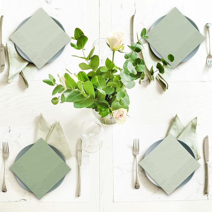 Whaline 150 Pack Sage Green Paper Napkin 3 Sage Green Colors Disposable Luncheon Napkins Dinner Napkins for Wedding Party Celebration Gathering Supplies Table Decorations