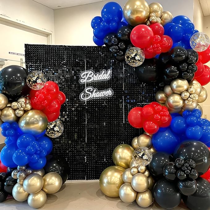 Red Black Blue Gold Balloons Garland Arch Kit, 167Pcs Latex Balloons Different Sizes 18 12 10 5 inch for Graduation Birthday Baby Shower Spider Theme Party Decorations