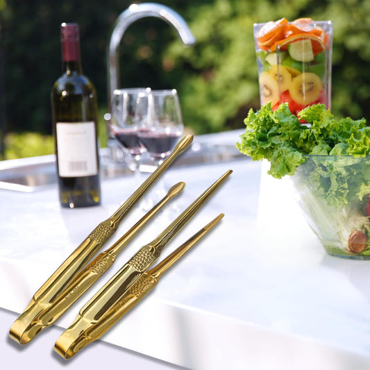 Premium Gold Cooking Tongs - 304 Stainless Steel, Comfortable Grip, Non-Slip Design, High Heat Resistant - Ideal for Home, Kitchen, Barbecue & Frying Steak (golden, 9+12 Inch)