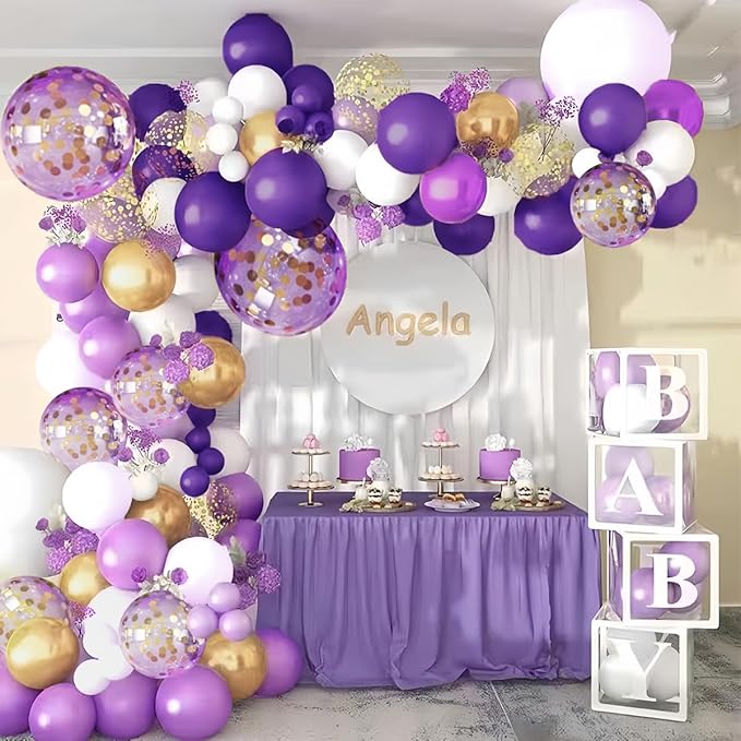MEBAY Purple Black and Gold Balloon Arch Kit, 147PCS Latex Balloons Different Sizes 18 12 10 5 inch for Baby Shower Girl Princess Birthday Wedding Engagements Anniversary Party Decoration