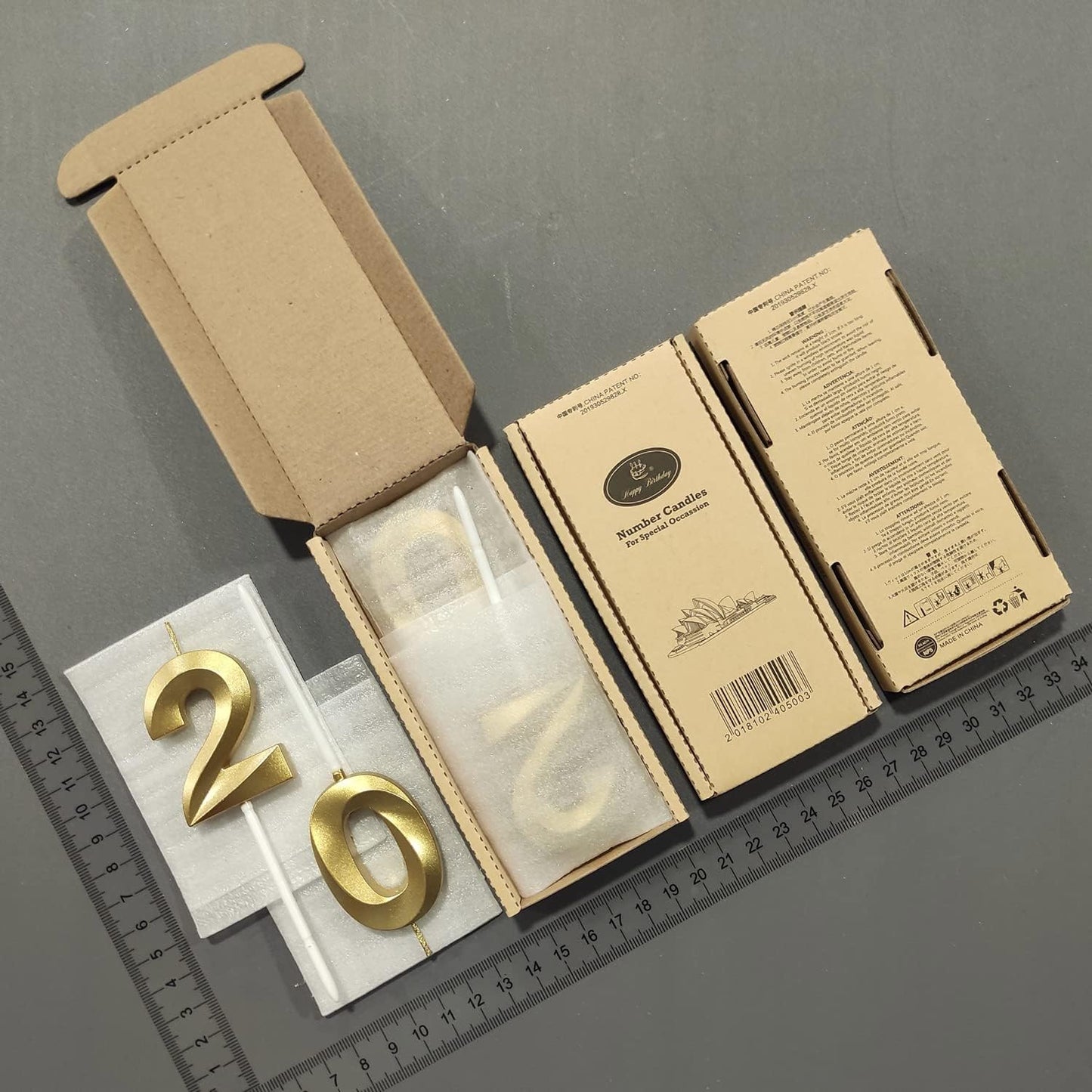 20th Birthday Numeral Candles Number 20 for Cakes Candle Happy Twentieth Birthday 3D Designed Wedding Anniversary Party Cake Topper Decorations (20, Gold)
