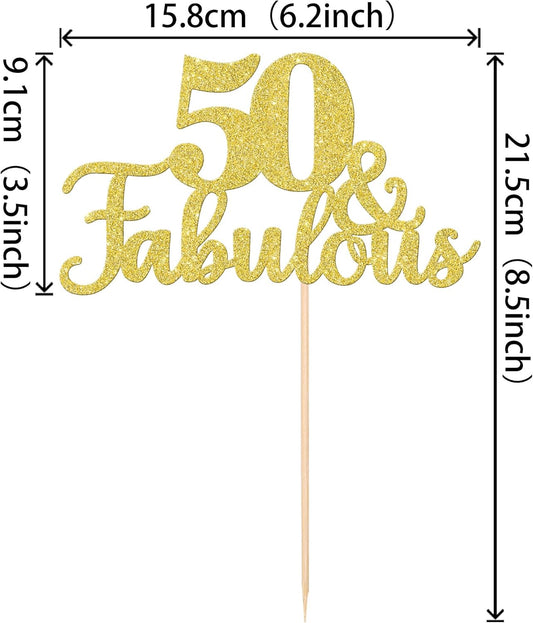 1 PCS Fabulous Cake Topper Gold Glitter 50th Anniversary Cake Pick Decoration for Wedding Anniversary Party Decorations Happy 50th Birthday Cake Decorations Supplies