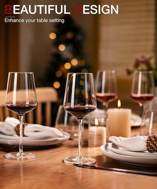 LUNA & MANTHA Wine Glasses Set of 6, 15 oz Crystal Red Wine Glass with Stem, Hand Blown, Ideal for Daily Use, Party, Great Gift for Birthdays, Christmas