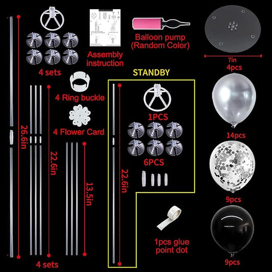 TONIFUL 4 Set Black and Silver Balloon Centerpiece for Table, Balloon Stand Kit for Birthday, Anniversary, Wedding, Halloween and Black Silver Party Decorations,2026 Graduation Decorations,Retirement