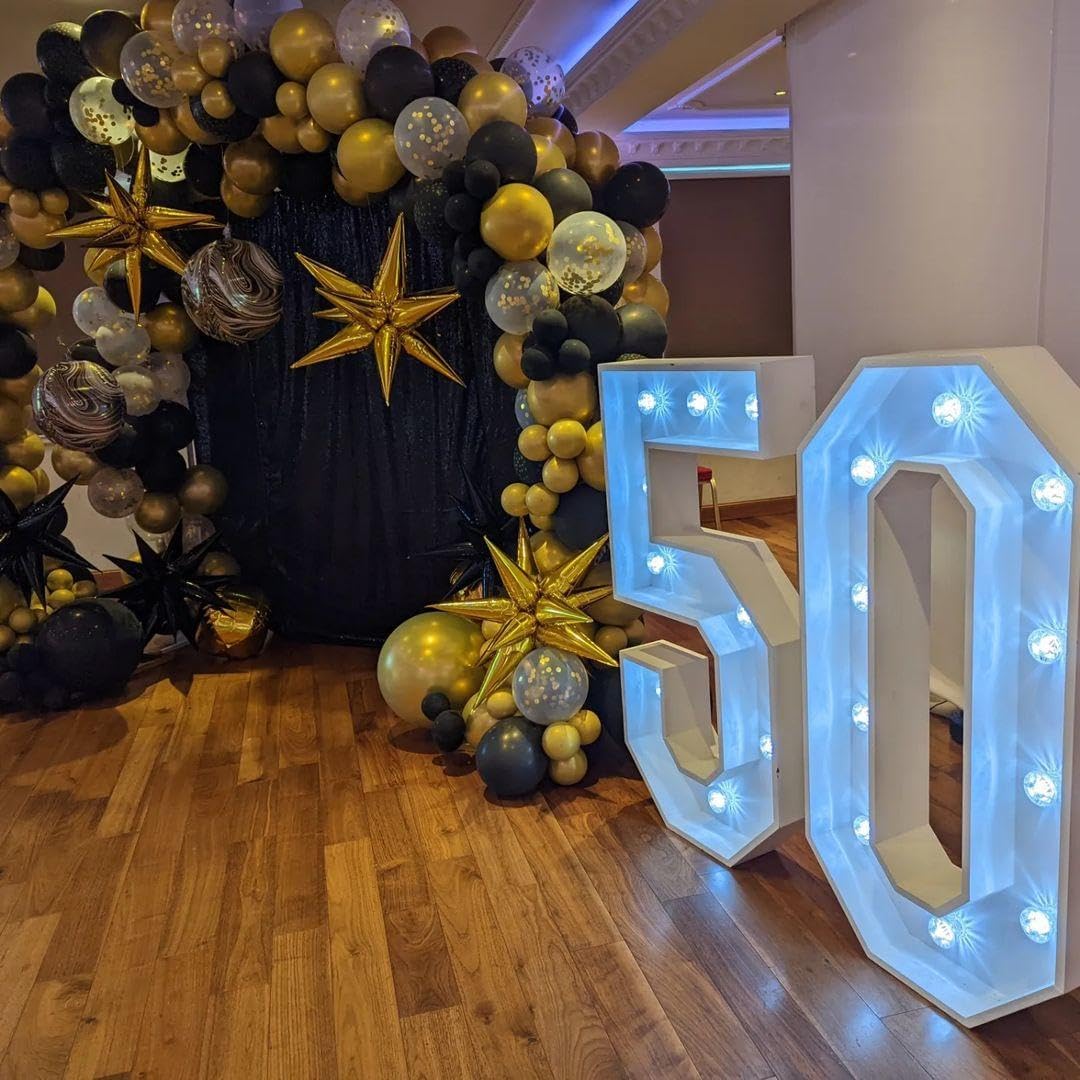 Black and Gold Balloon Arch Kit, 140Pcs Explosion Star Black and Metallic Gold Balloons 22 18 12 10 5 Inch Different Size Balloons for Birthday Anniversary Graduation New Year Decorations