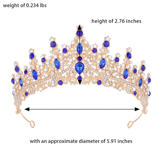 Blue Tiara for Women Crystal Queen Crowns Rhinestone Princess Tiaras for Girl Wedding Headband for Bride Hair Accessories for Halloween Costume Birthday Party Prom Mother's Gifts