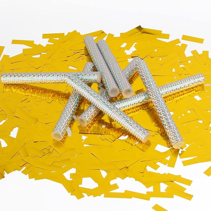BATTIFE Confetti Wands, 7.8inch Confetti Shoot Poppers, Tissue Paper Flick Flutter Sticks for Wedding Celebrations, Anniversary, Birthday Parties, Gold (8Pack)