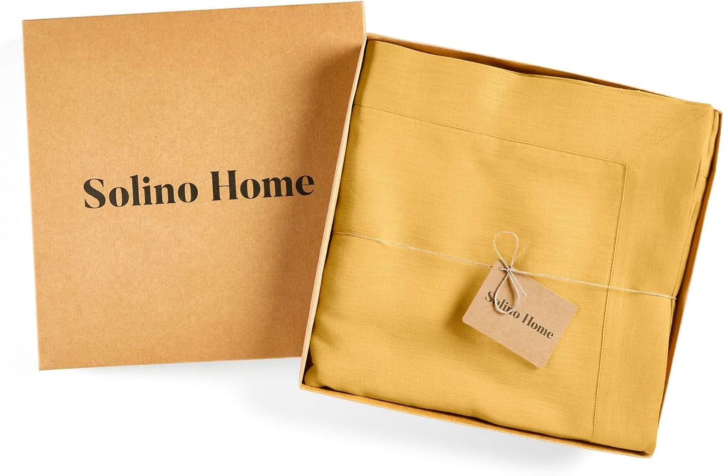 Solino Home Linen Tablecloth for Rectangle Tables 60 x 132 Inch - 100% Pure Linen Mustard Yellow Table Cloth - Fete, Machine Washable Cloth Tablecloth
