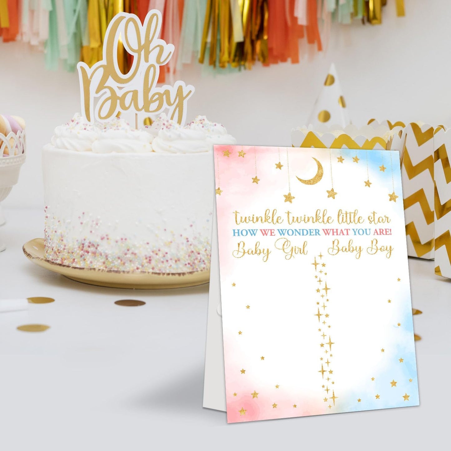 Gender Reveal Party Games, Twinkle Little Star Theme Baby Gender Reveal Voting Board Sign, 48 Boy Girl Voting Stickers, He or She, Baby Gender Reveal Party Decorations Games for Boy or Girl Shower