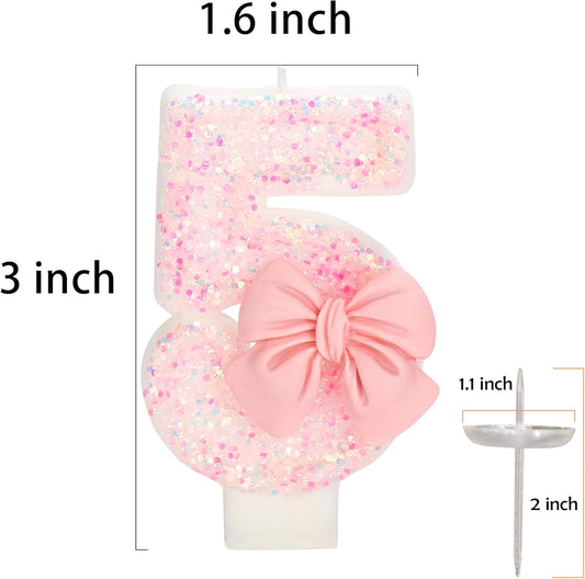 50th Birthday Candles for Cake, Pink Bow Number Cake Candles, 2.76 inch Number Happy Birthday Candle, Cake Topper Decoration for Birthday Party (Number 50)