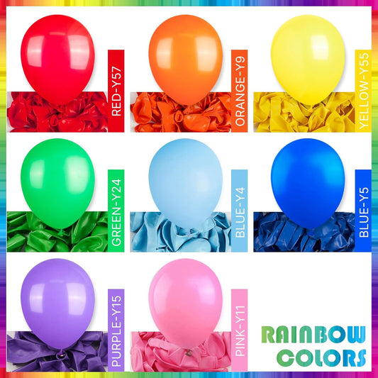 PartyWoo Assorted Colors Rainbow Balloons 100 pcs 12 Inch Multicolor Colorful Latex Helium Primary Color Balloon for Graduation Baby Shower Gender Reveal Rainbow Theme Birthday Party Decorations