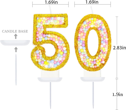 50th Birthday Candle for Women/Men, Golden Macaron Numeral Candles, Birthday Party Cake Decorations, Cake Topper for Birthday Party Supplies (Number 50)