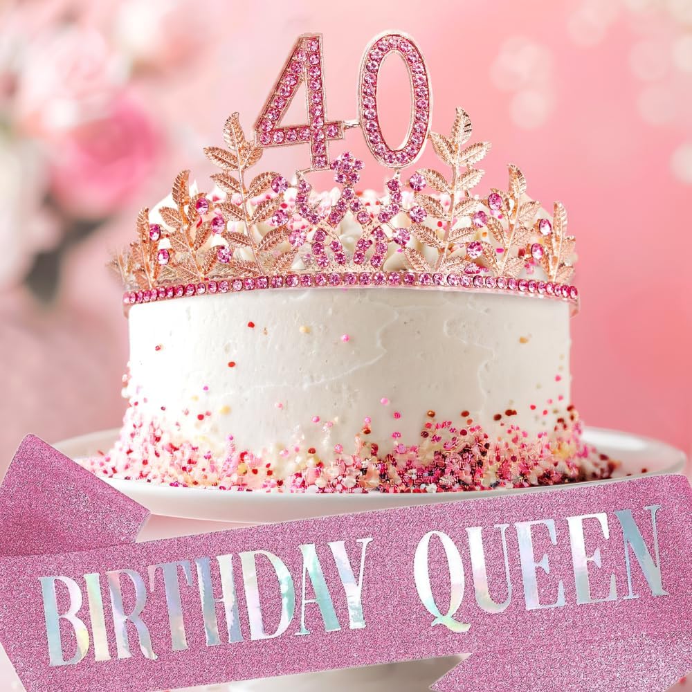 Birthday Sash Tiara Birthday Tiara Rhinestone Crown Rose Gold Birthday Queen Tiara Sash and Tiara for Women Birthday Decor Princess Tiara Cake Topper Crystals Hair Accessories for Party