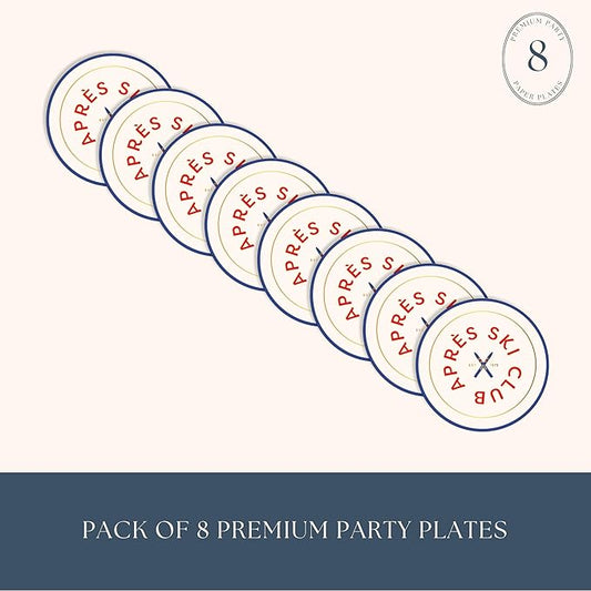 Bonjour Fête Après Ski Small Plates | Disposable Appetizer Plates for Winter Parties, Ski Lodge Events & Holiday Gatherings | Premium Party Supplies | Pack of 8, 8"