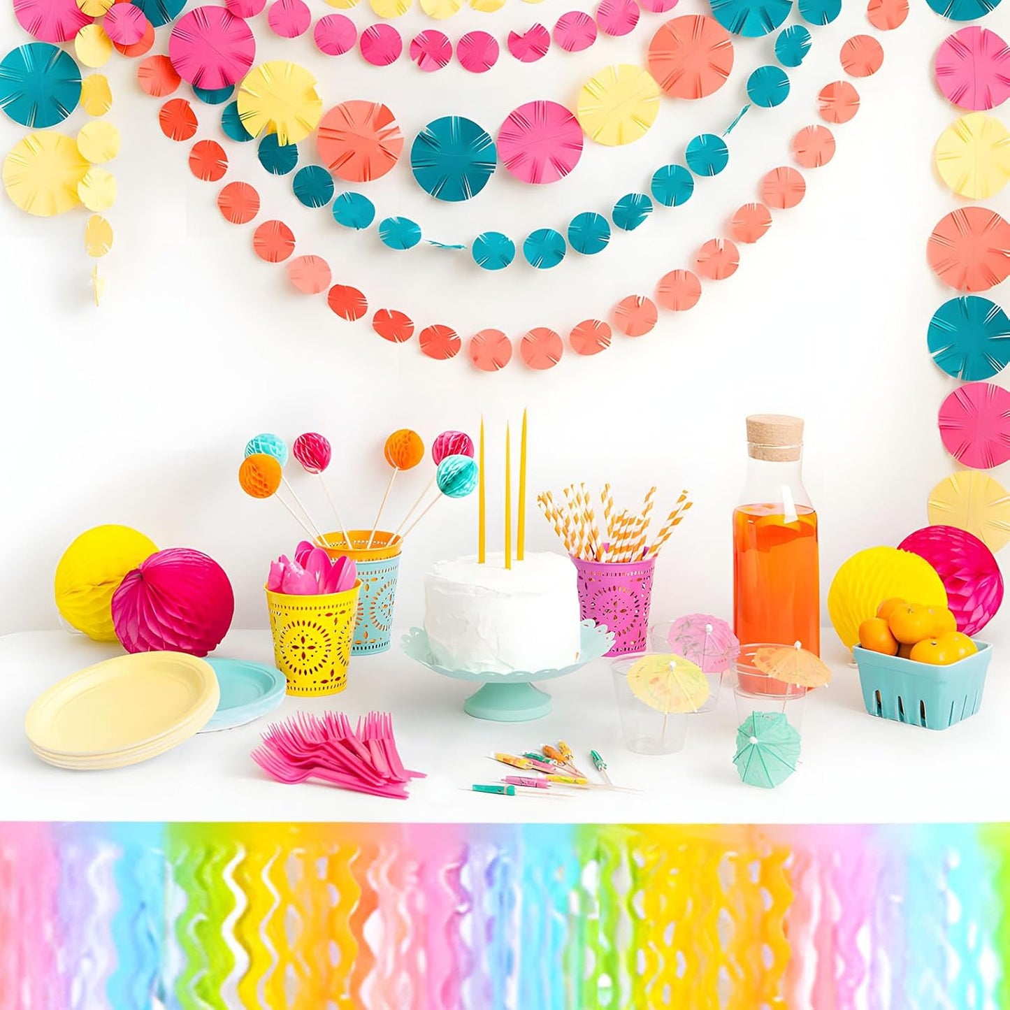 6 Pack 10 Feet Light Rainbow Wave Foil Fringe Garland Metallic Tinsel Streamers Banner Wall Hanging Curtain Backdrop for Parade Floats, Mother's Day, Easter, Wedding, Birthday Party Decoration
