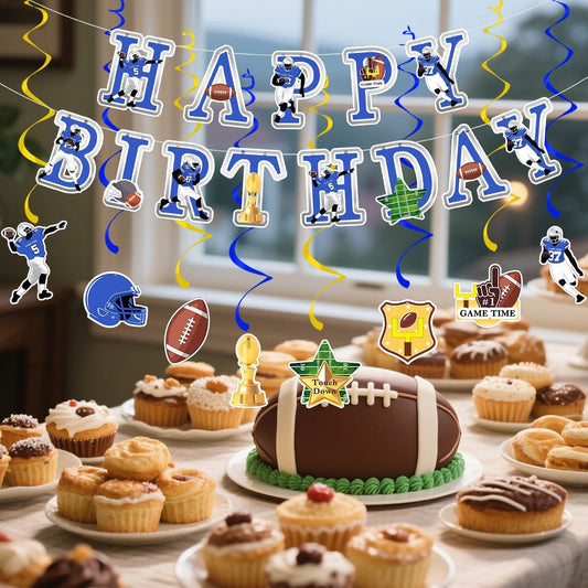 Football Birthday Party Decorations Football Birthday Banner with Super Bowl & Themed Party Supplies for Gameday Tailgate Decorations (Pre-Strung)
