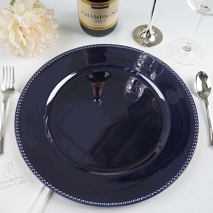 Efavormart 12 pcs 13" Navy Blue Beaded Round Charger Plates for Tabletop Decor Holiday Wedding Catering Event Decoration