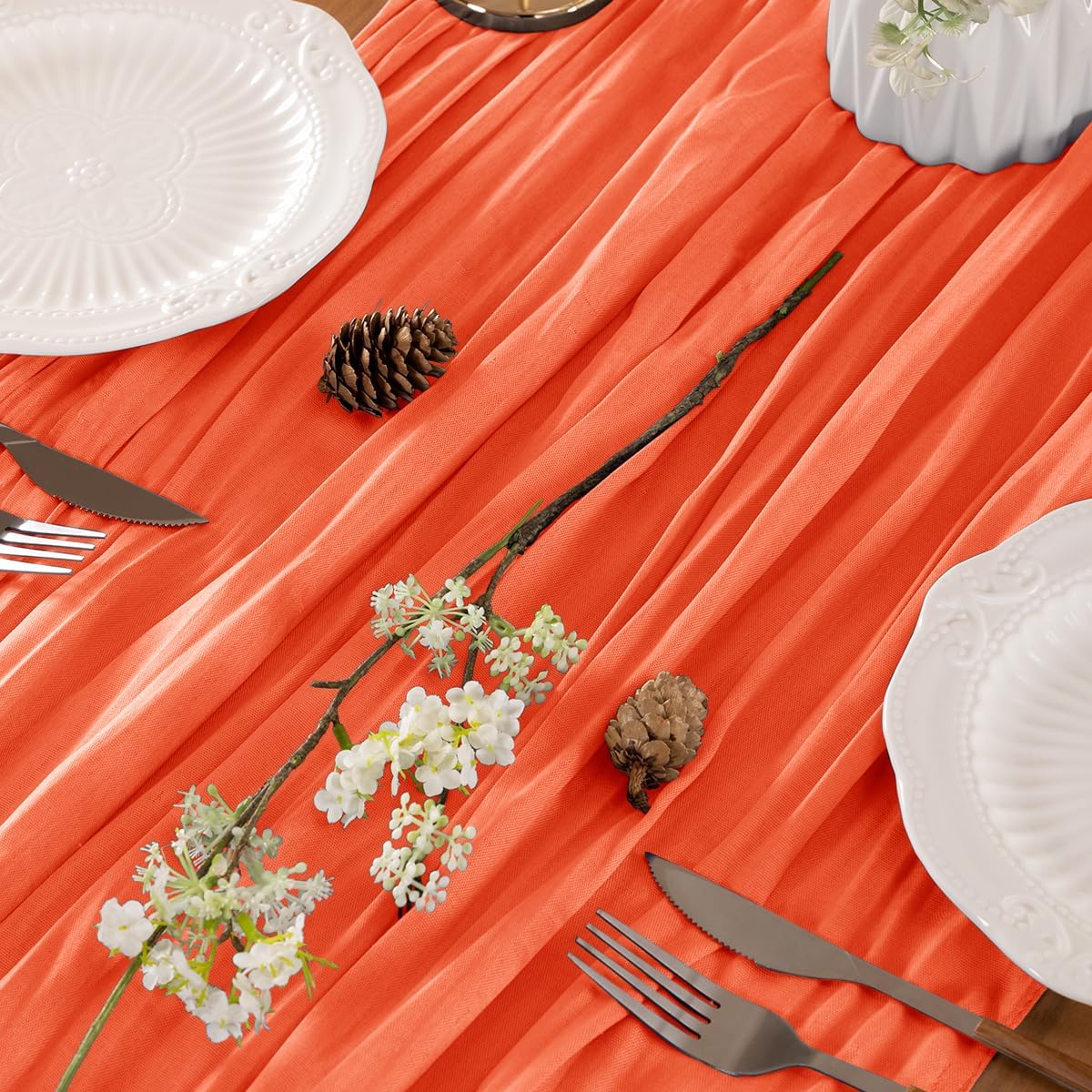 Fall Table Runner Orange Cheesecloth Table Runner 10FT Farmhouse Table Runners 120 Inches Table Decor Thanksgiving Dining Room Centerpiece Wedding Boho Baby Shower Birthday