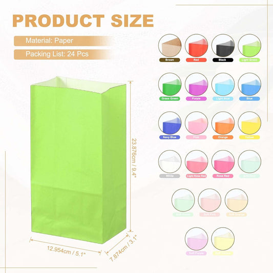 PATIKIL Party Favor Bag, 24 Pcs 5.1x3.1x9.4 Inch Medium Paper Candy Bags Gift Treat Celebration Halloween Goody Birthday Wedding Party with Stickers, Light Green