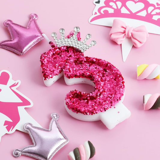 Hot Pink Birthday Candles Crown Number 3 Candle 3rd Birthday Party Decorations Cake Topper Cupcake Decor for Anniversary Celebrations Supplies