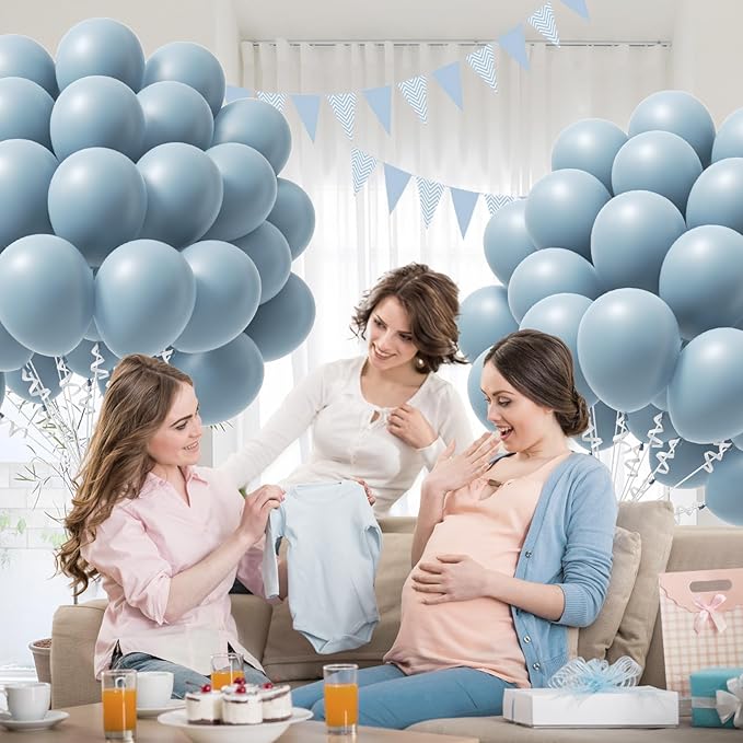 Dusty Blue Balloons 12 inch, Slate Blue Balloons 50pcs for Bridal Shower Gender Reveal Baby Shower Birthday Party Decorations