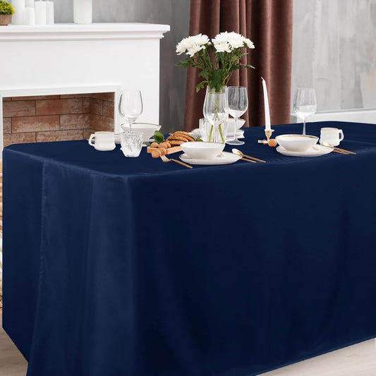 Obstal 2 Pack Table Clothes for 8 Foot Rectangle Tables - Water Resistant Washable Fabric Polyester Rectangle Table Cover Protector for Wedding, Banquet and Trade Shows, 96L x 30W Inches, Navy