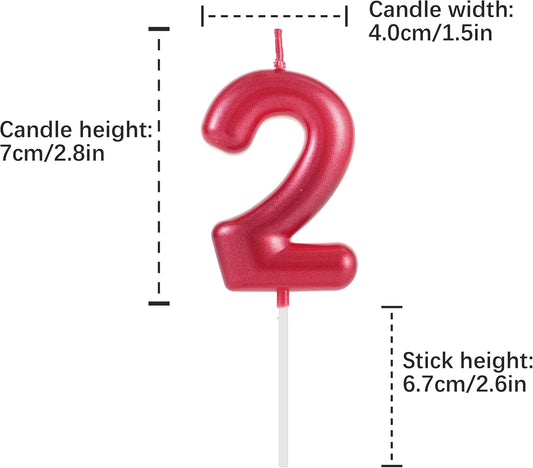 Red Number 2 Birthday Candles, Cake Toppers for Birthday/Baby Shower/Anniversary/Wedding Party Celebrating/Decorating. (Red Number 2)