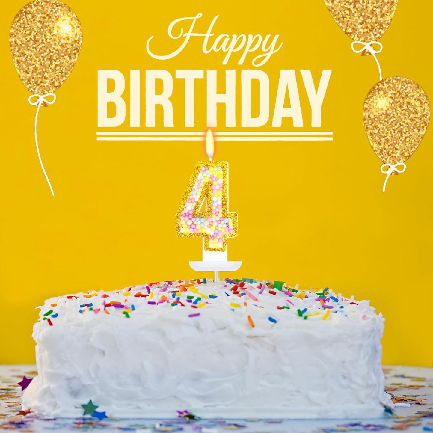 4th Birthday Candle for Cake, Colorful Macaron Numeral Candles for Boys/Girls, Birthday Party Cake Decorations, Golden Cake Topper for Birthday Party Supplies (Number 4)