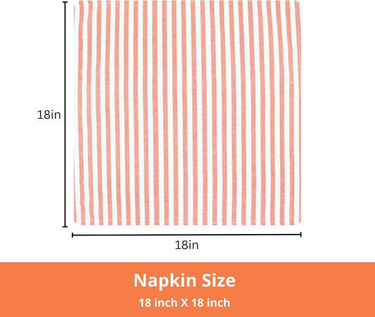 PurpleEssences Plain Striped Cloth Napkins - Set of 12-100% Cotton - 18 x 18 Inch - Fall Thanksgiving - Perfect Everyday Use Dinner Napkin - Orange White