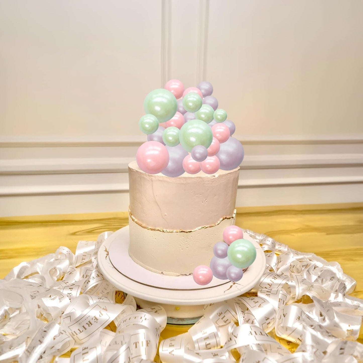 Ephlyn 30Pcs Balls Cake Topper Foam Ball Cake Picks Mini Balloon DIY Cake Insert Topper Decoration for Baby Shower Party Cake Decorations Pearl Green Pink Light Purple