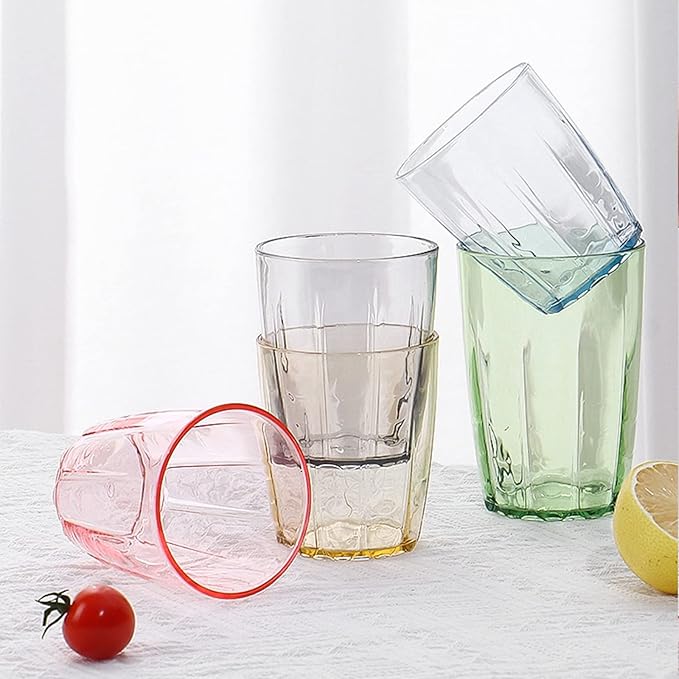 ZEAYEA Set of 6 Acrylic Drinking Cups, 14 oz Unbreakable Water Tumbler, Reusable Plastic Drinking Glasses, Stackable Beverage Tumbler for Juice, Lemonade, Ice Coffee, BPA-free, Dishwasher Safe