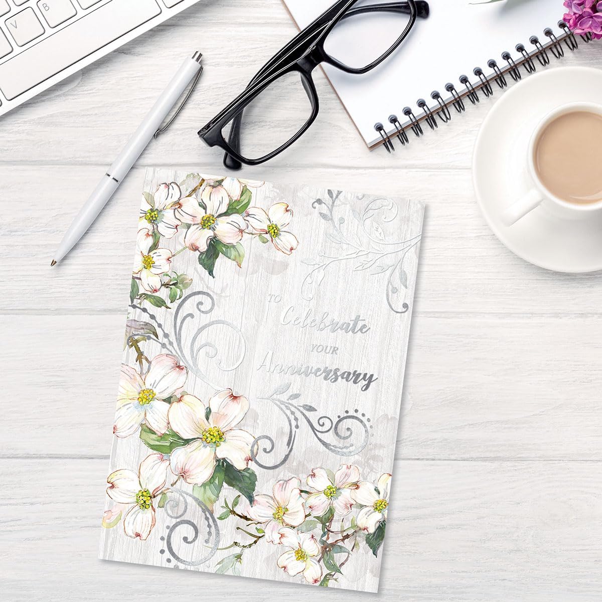 Deluxe Floral Wedding Anniversary Greeting Cards - Set of 8 (4 Designs), 5 x 7 Inches, Anniversary Congratulations to Couple