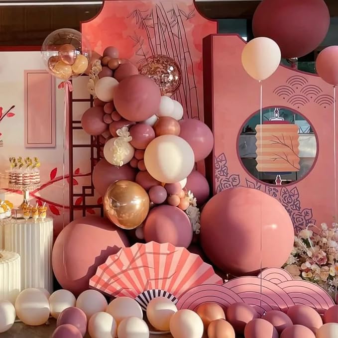 90pack Retro Pink Balloons Different Size 18/12/10/5 Inch Pink Balloon Garland Arch Kit for Graduation, Wedding, Birthday, Princess Theme Party, Baby Shower, Anniversary Party Decorations