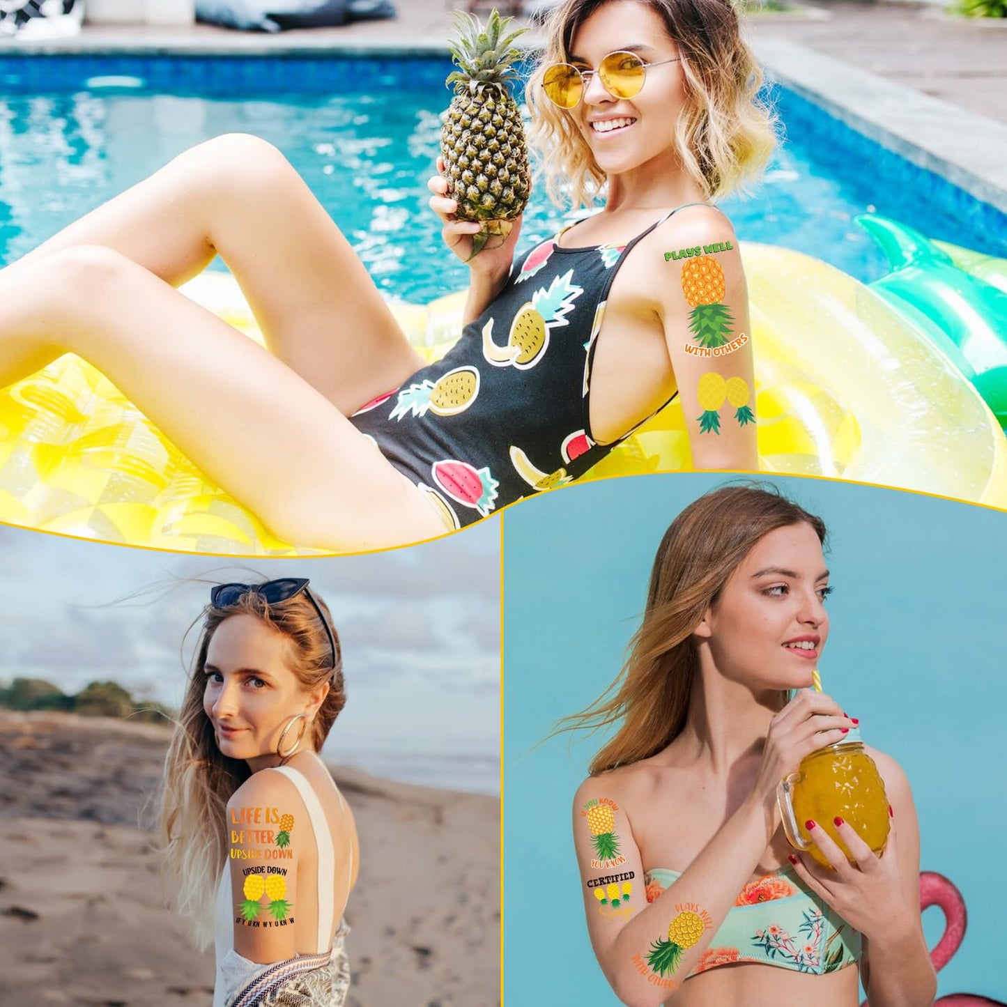 Adults Pineapple Temporary Tattoos - Lovarywow 200+ Cool Pineapple Temporary Tattoos Stickers for Men Women Fruit Themed Party Decorations Supplies Favors Funny Pineapple Fake Tattoo Prizes