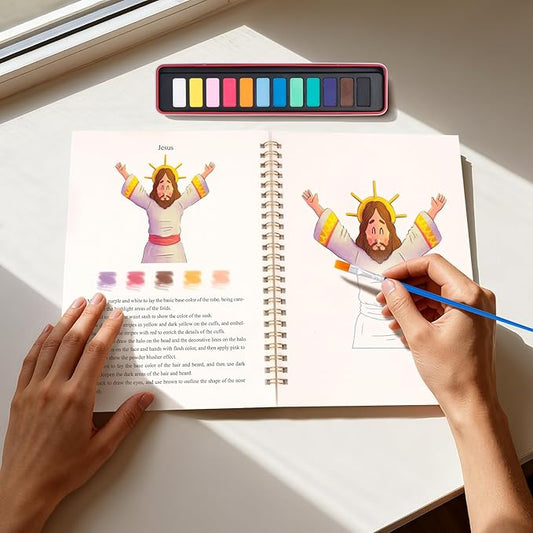 Kivzex Easter Watercolor Workbook for Adults, Beginner Friendly Watercolor Painting Kit Bunny Eggs Water Coloring Book, Nature-Themed Practice Art Gift Water Color Paint Book with Palette and Brush