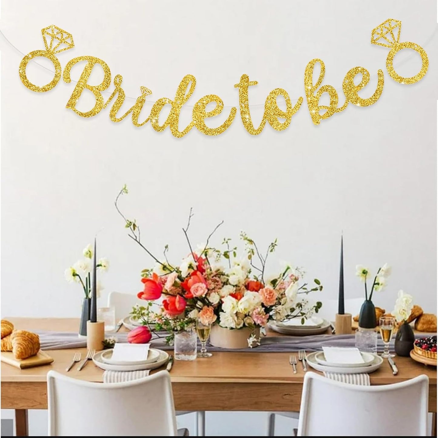 Glitter Gold Bride to Be Banner,Pre-Strung Bridal Shower Sign Garland,Bachelorette Party Decoration Wedding Shower Party Supplies(No DIY)