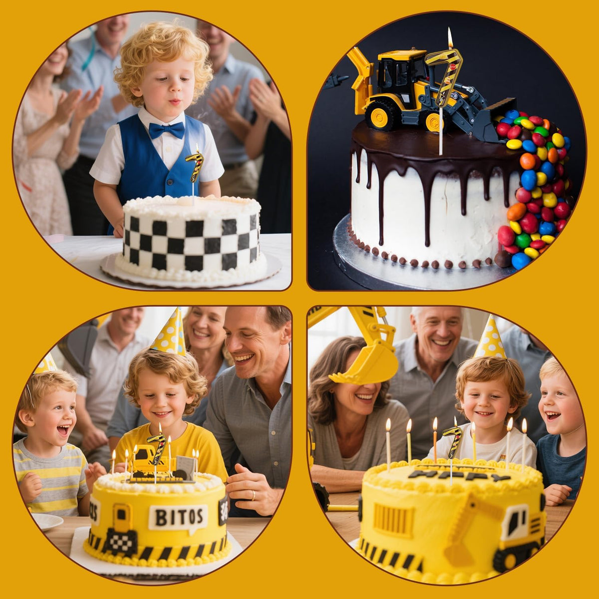Construction Birthday Number Candles, Yellow & Black Striped Cake Topper Building Theme Party Decorations for Graduation Anniversary Celebration (Number 7)