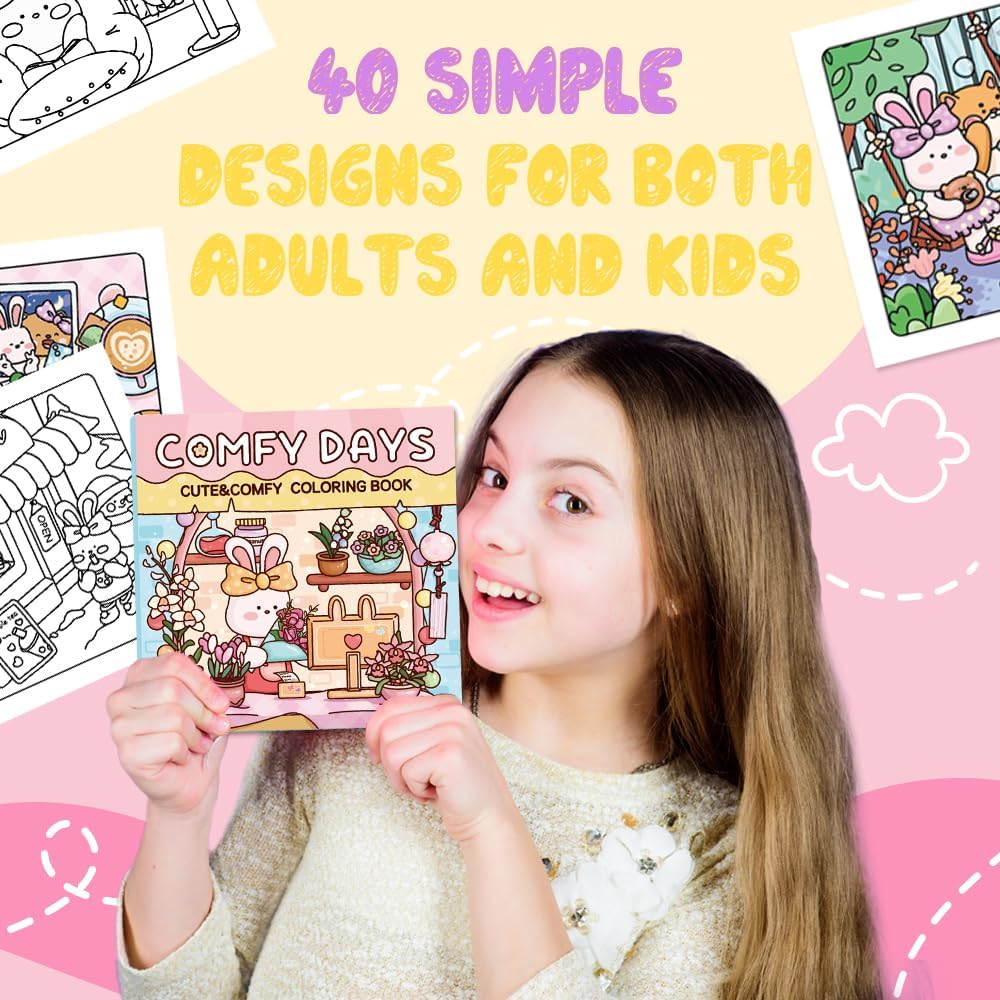 Adorable Coloring Book for Kids Ages 4–8: 40 Unique Single-Sided Pages to Prevent Bleed-Through | Thick Paper for Markers & Crayons | Screen-Free Learning Fun & Family Creative Gift (Comfy Days)