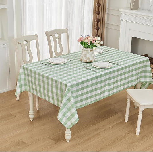 BALCONY & FALCON Rectangle Gingham Table Cloth – Water-Resistant Cotton Blend, Spill-Proof & Washable Checkered Tablecloth for Kitchen, Dining, Picnic, Party (Green White, 57x118 Inch)