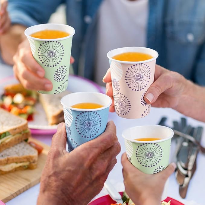 [300 Pack 8 OZ Paper Cups, Disposable Coffee Cups 8 oz Colourful Hot/Cold Beverage Drinking Cups for Office Party Home Picnic