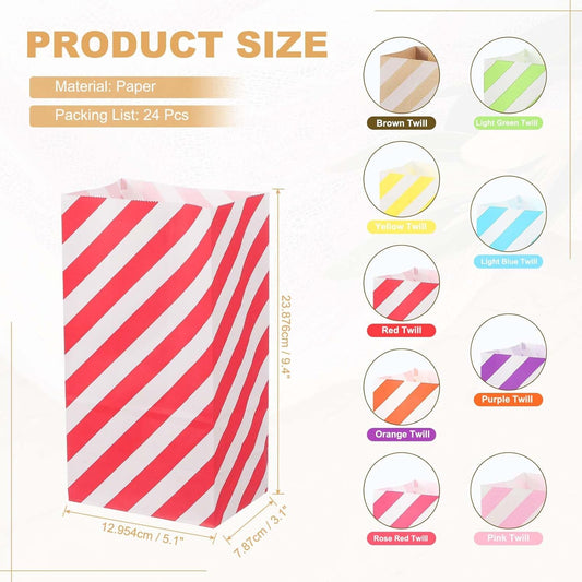 PATIKIL Party Favor Bag, 24 Pcs 5.1x3.1x9.4 Inch Medium Paper Candy Bags Gift Treat Celebration Halloween Goody Birthday Wedding Party with Stickers, Red Twill