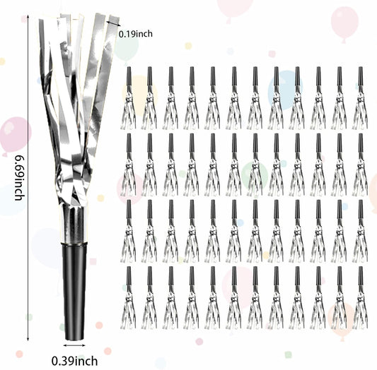 Silver New Years Noise Makers 48 PCS NYE Party Blowers Blowouts New Years Eve Games Favors Supplies Birthday Pep Rally for Adult Prank Graduation Sporting Events Horns Noisemakers Accessories